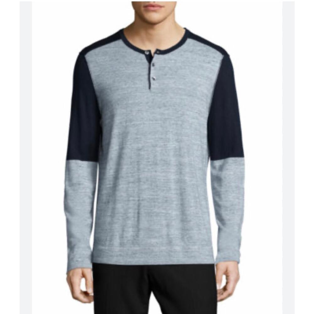 Vince Colorblock Knit Henley Long Sleeve Blue Modal Cashmere Mens Size Large